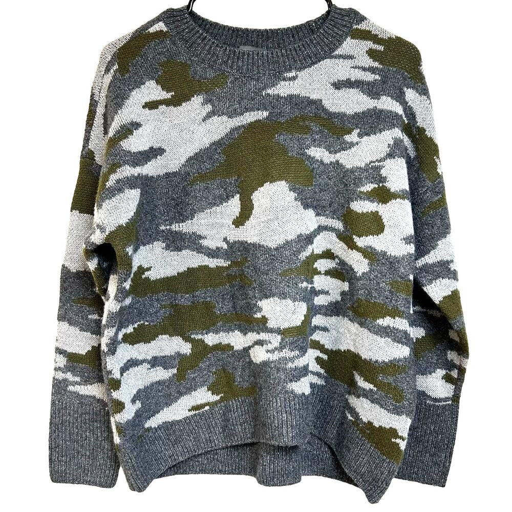 Vince Camuto Camo Sweater Camouflage Crew Gray/Green size XS